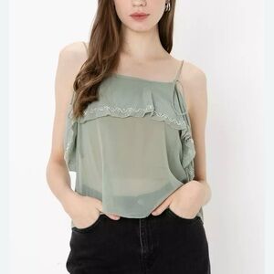 Zara Green Ruffled Relaxed Camisole